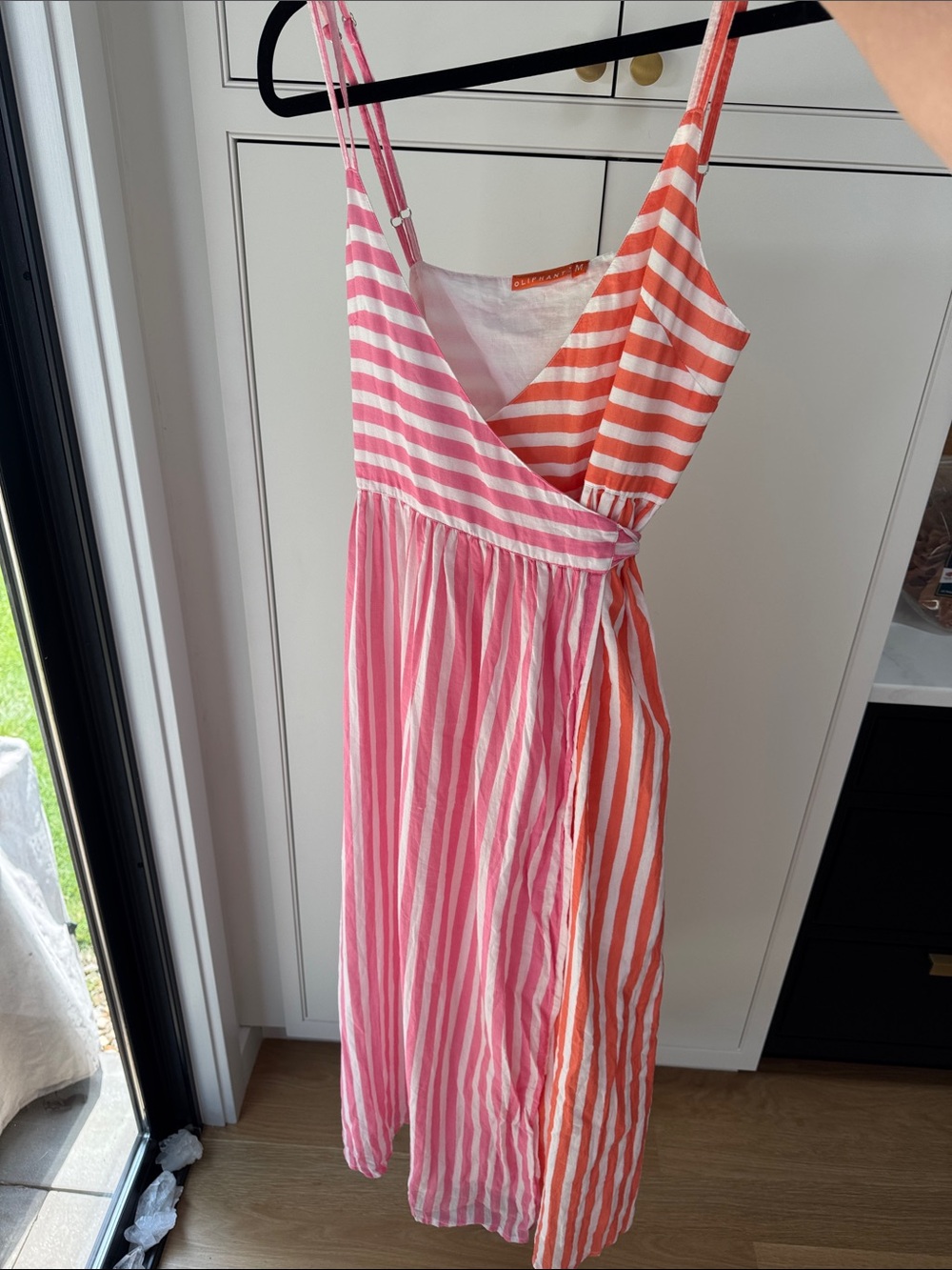 Oliphant Pink & Coral Colorblock Stripe Wrap Midi Dress Size M